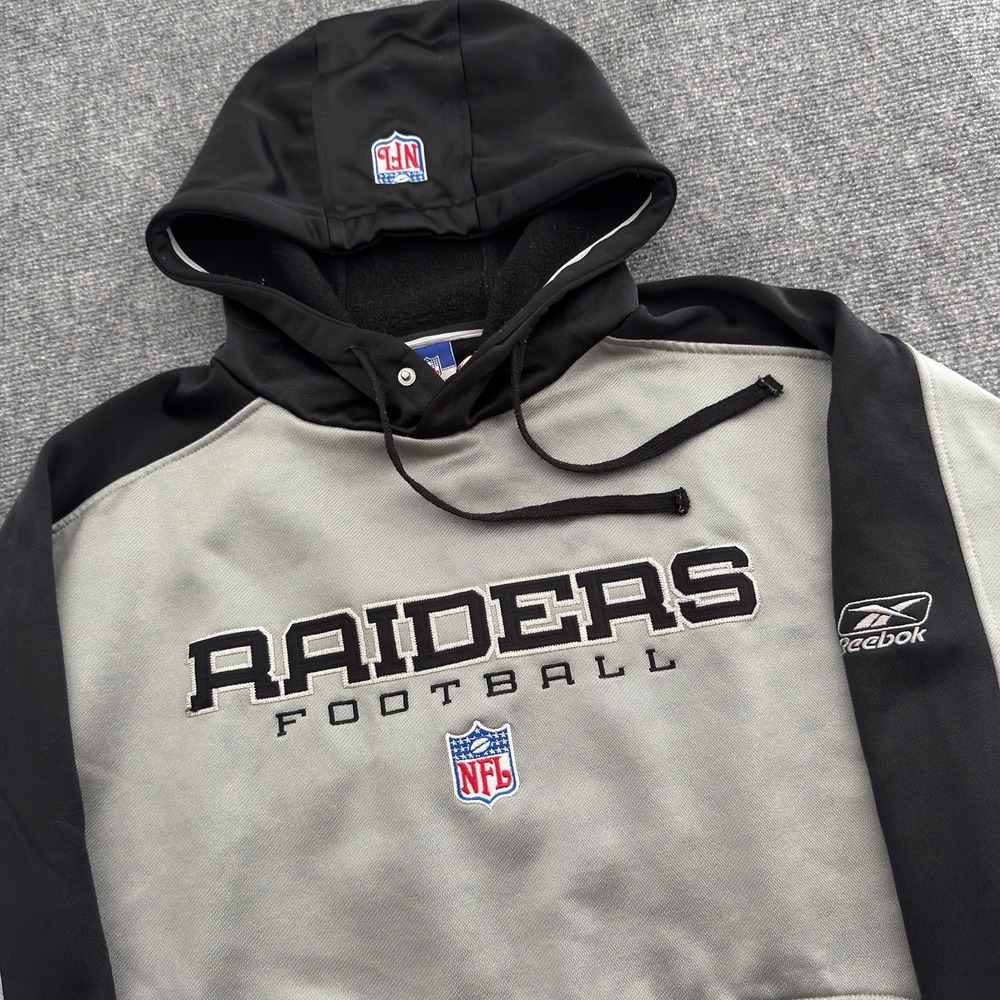 Vintage Y2K 2000s Reebok Oakland Raiders NFL Football Hoodie Large